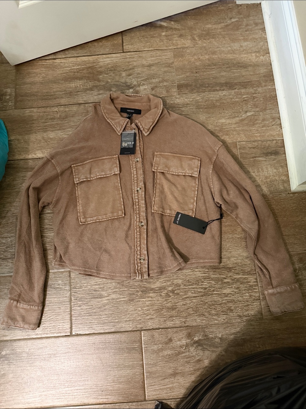Forever 21 Cropped Corduroy Jacket in Tan Brown